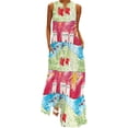 thumbnail image 1 of Women's Vintage Print Maxi Skirt V-neck, Off-the-shoulder, Multi-coloured Long Flared Sexy Sleeveless Dress, 1 of 2
