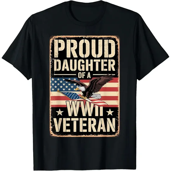 Women's Vintage Proud WWII Veteran Daughter Graphic T-Shirt