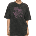 thumbnail image 1 of Women's Vintage Purple Rose Floral Graphic Comfortable Washed T Shirt Casual Black S-2XL Plus Size, 1 of 5