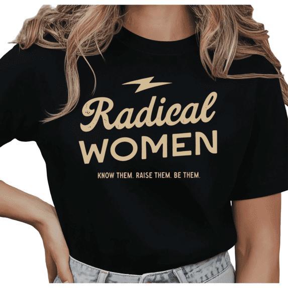 Women's Vintage "Radical Women" Lightning Bolt Casual T Shirt Feminist Empowerment Short Sleeve Round Neck Top Black S-5XL