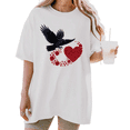 thumbnail image 1 of Women's Vintage Raven & Rose Heart Graphic T Shirt Gothic Mystical Bird Lover Casual Short Sleeve Round Neck Top White S-5XL, 1 of 5