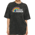 thumbnail image 1 of Women's Vintage "Reading Rainbow" Rainbow Graphic Washed T Shirt Nostalgic Breathable Black S-2XL Plus Size, 1 of 5