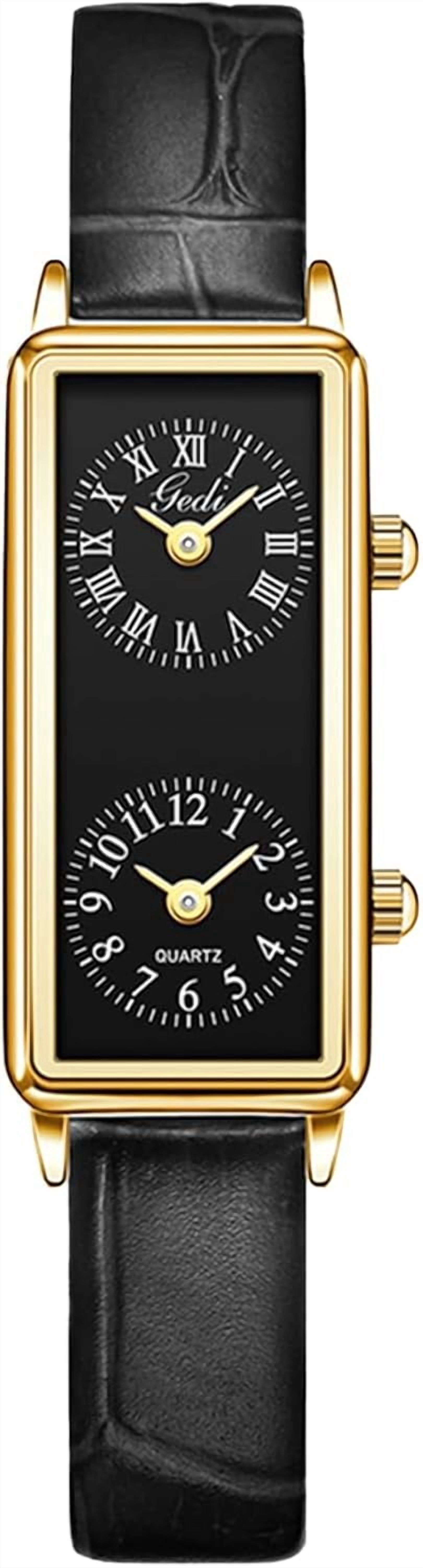 Two Dials Women’s Vintage Rectangle Watch Dual Time Zone Waterproof Ladies Quartz ...