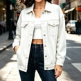 thumbnail image 1 of Women's Vintage Retro Denim Button Front Cardigan Lapel Collar Long Sleeve Drop Shoulder Dual Chest Patch Pockets Washed Denim Shades for Street Matching Weekend Strolls White XXL, 1 of 7
