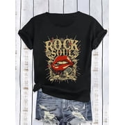Womens Vintage Retro Rock Soul Lip Graphic T-Shirt