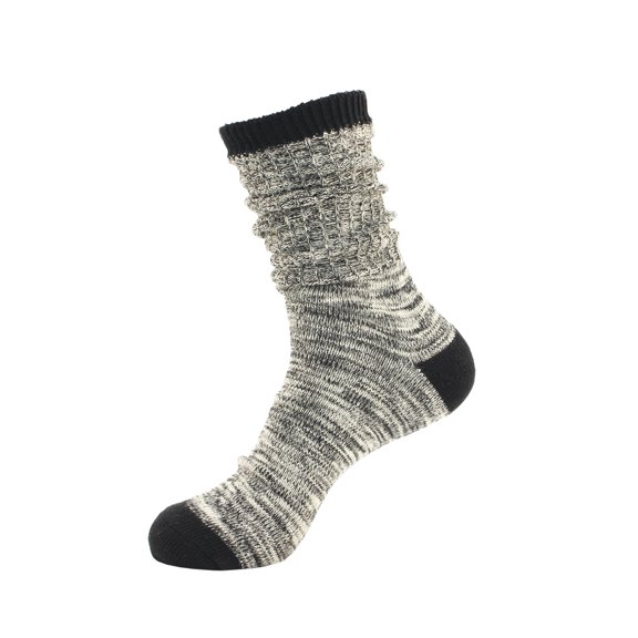 Women's Vintage Ribbed Style Slouch Boot Cotton Fall Winter Crew Socks - 1 Pair (Black White)
