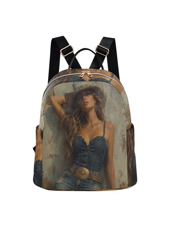 Women's Vintage Rodeo Cowgirl Backpack 16L, Water Resistant Anti-theft Casual Daypack, Lightweight Shoulder Bag for Travel Work Daily Commute