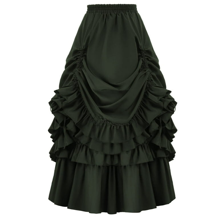 Women s Vintage Ruffle Gothic Victorian Skirt Renaissance Dress Women High Waisted Plus Size Maxi Long Skirts 3X Large Green Walmart