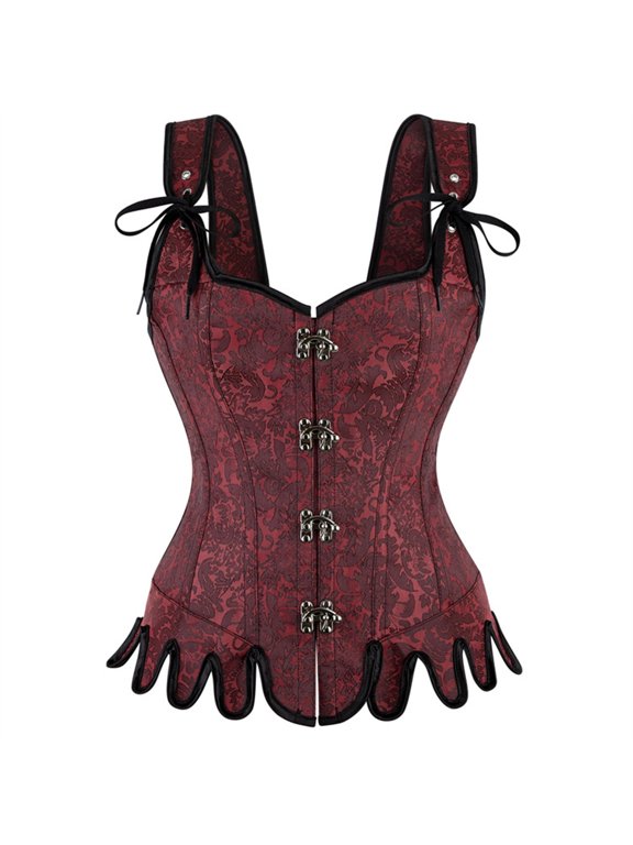 Women's Vintage Ruffle Hem Steel Boned Underbust Corset Waist Cincher Hourglass Tummy Control Shaping Bodice for Party Daily Layering