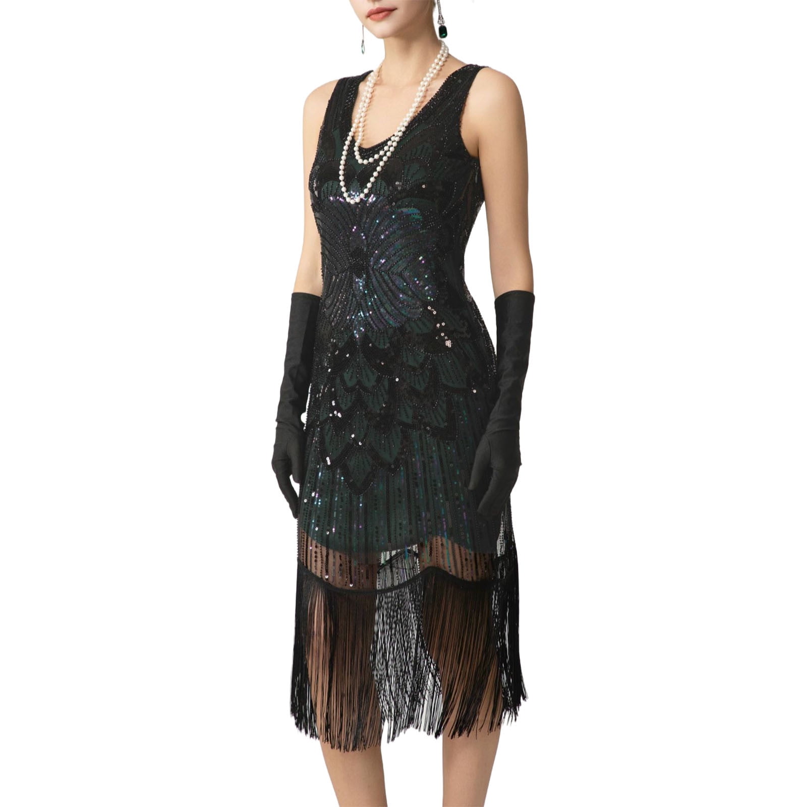 silver beaded fringe dress Women's Silver Fringe Dress main image 1