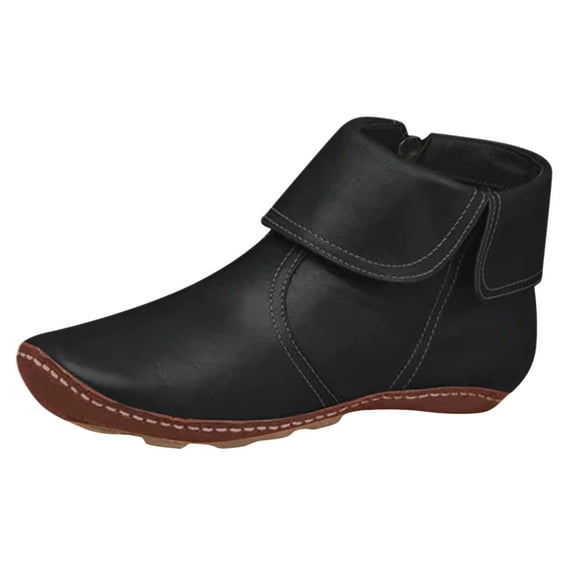 Women's Vintage Short Ankle Boots 2025 Arch Support Casual Leather Booties No Heel Fall Winter Slip on Flat Walking Shoes
