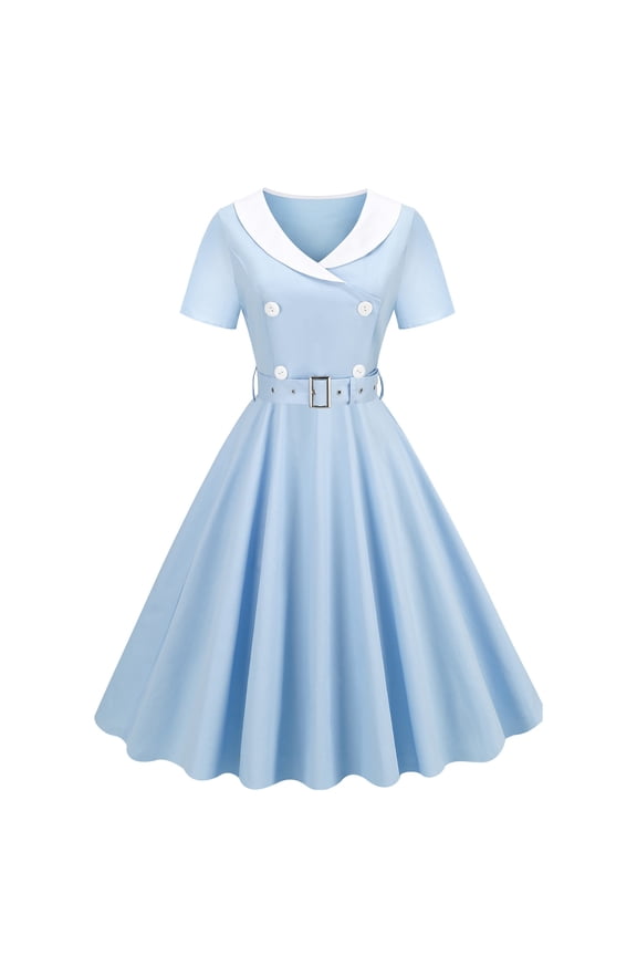 Women's Vintage Short Sleeve Dress Style 1950s Retro Rockabilly Belted Cocktail Swing Tea Party Dresses
