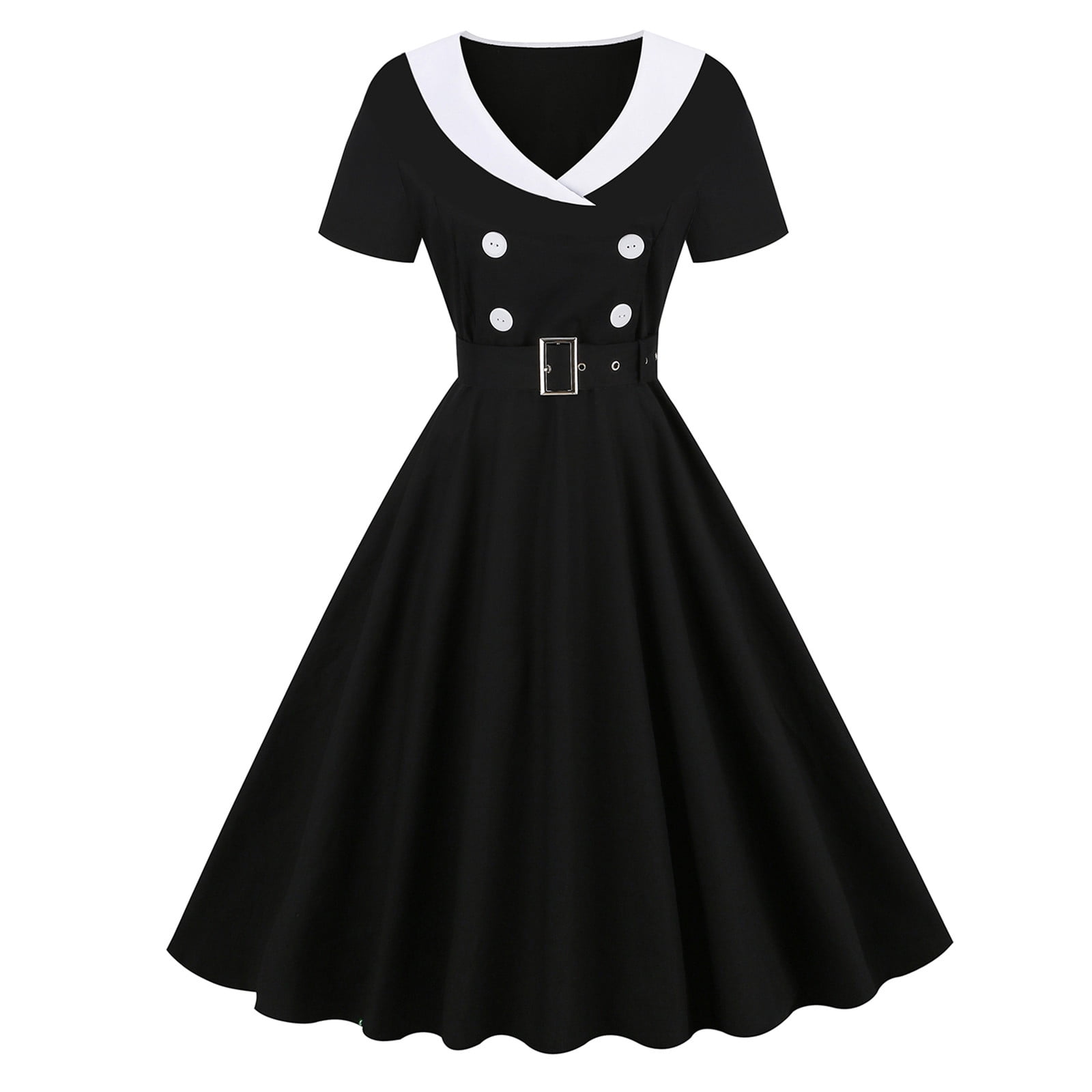 Women's Vintage Short Sleeve Dress Style 1950s Retro Rockabilly Belted  Cocktail Swing Tea Party Dresses 