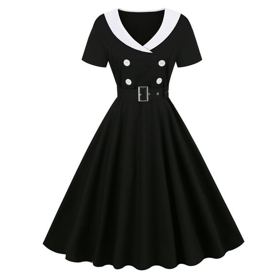 Women's Vintage Short Sleeve Dress Style 1950s Retro Rockabilly Belted Cocktail Swing Tea Party Dresses