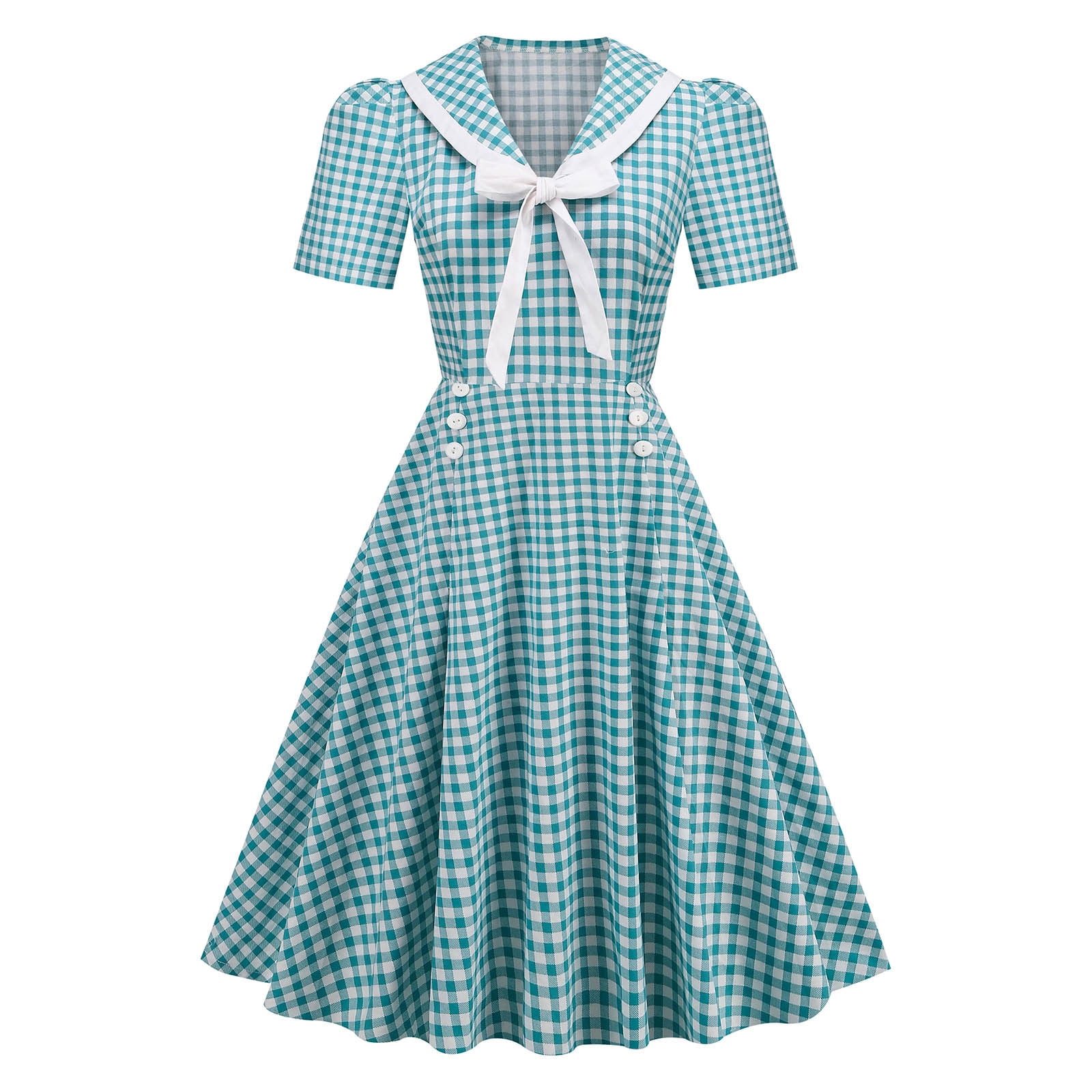 Women's Vintage Short Sleeve Plaid Flare Swing Dress 1950s Retro Elegant  Bowknot Cocktail Swing Tea Party Dresses - Walmart.com