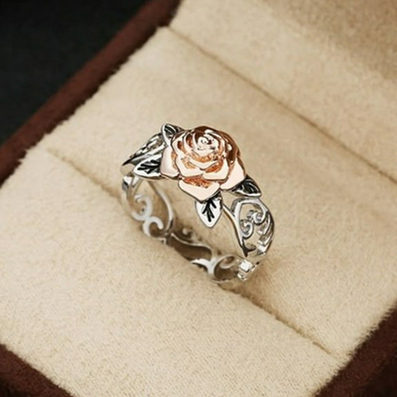 Women's Vintage Silver Rose Gold Flower Ring