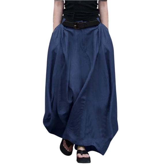 Women's Vintage Simple Skirt Summer Fashion Loose Solid Cotton Linen High Waist Casual Beach A-line Maxi Skirts Female