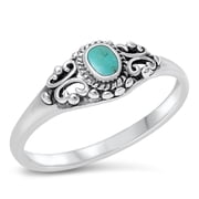 Womens Vintage Simulated Turquoise Ring .925 Sterling Silver Band Blue Cubic Zirconia Female Size 8