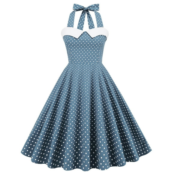Women's Vintage Sleeveless Polka Dot Style Swing Dress 1950s Lace Up Retro Cocktail Tea Party Dress