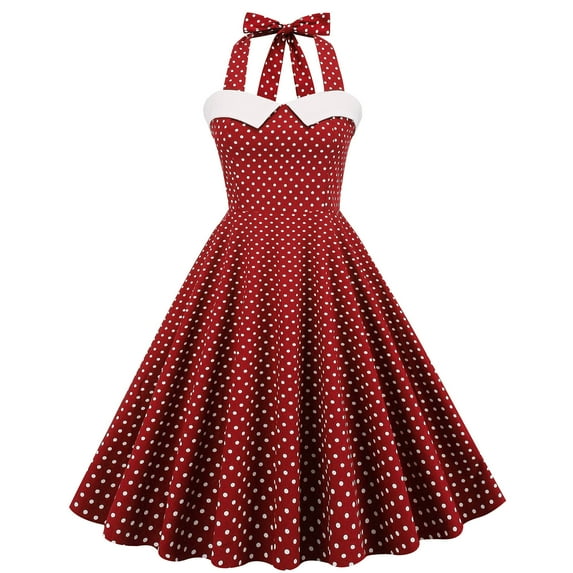Women's Vintage Sleeveless Polka Dot Style Swing Dress 1950s Lace Up Retro Cocktail Tea Party Dress