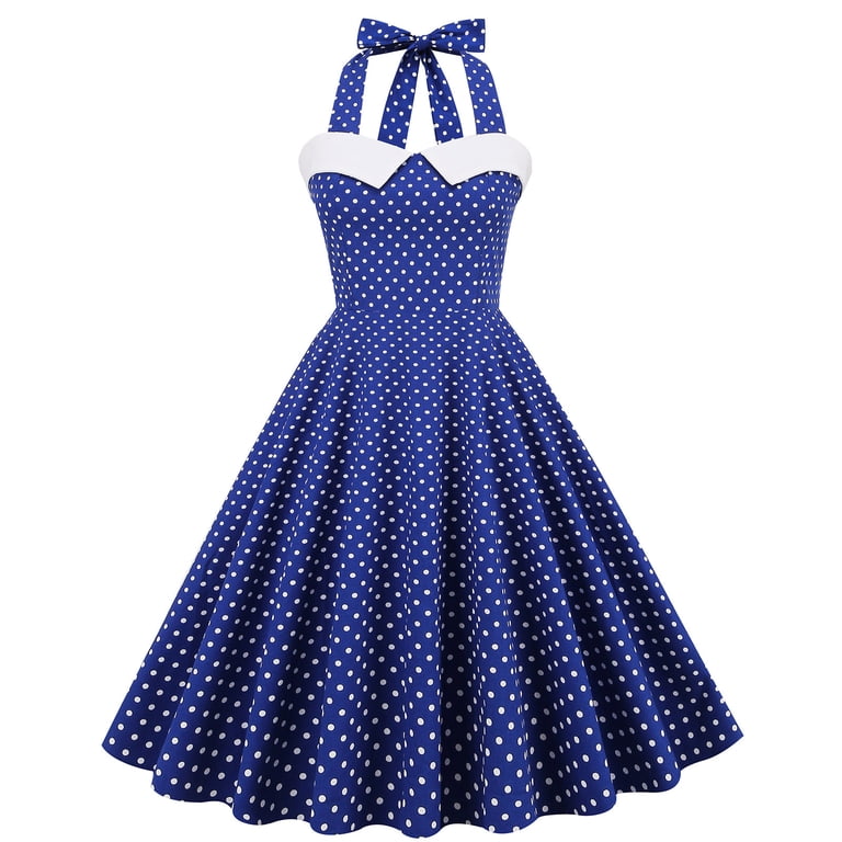 Women's Vintage Sleeveless Polka Dot Style Swing Dress 1950s Lace Up Retro  Cocktail Tea Party Dress - Walmart.com
