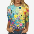 thumbnail image 1 of Women's Vintage Spring Elegant Shirts Gradient Floral Print Shirts Fashion 3/4 Sleeve Loose Fit Flowy Tunic Tops Round Neck Blouse Dressy Casual Tops Summer Clothes Light Blue T Shirts XXXL, 1 of 5