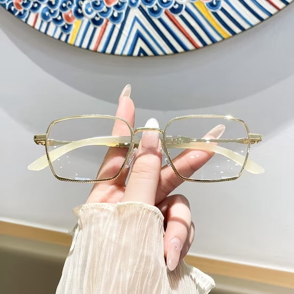 Women's Vintage Square Metal Reading Glasses Serrated Edges Light Luxury Trendy Frame for Daily Vision Support