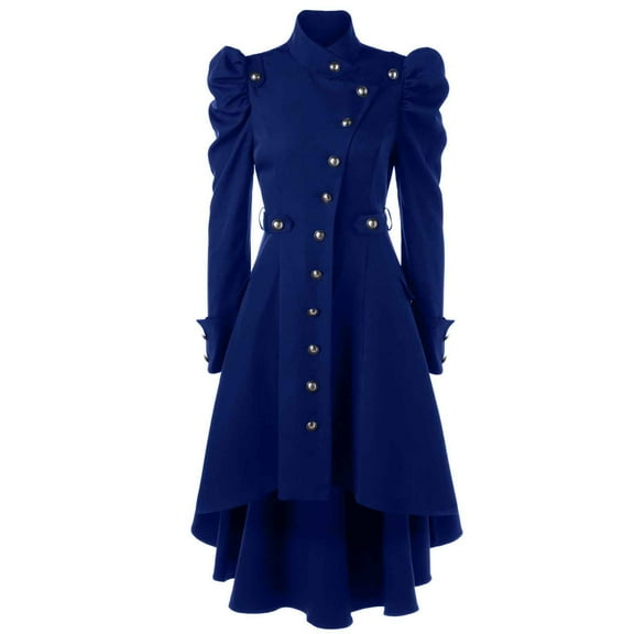 Women's Vintage Steampunk Victorian Swallow Tail Long Trench Jacket Dresses Goth Lapel Peacoat Outwear Jacket Dress
