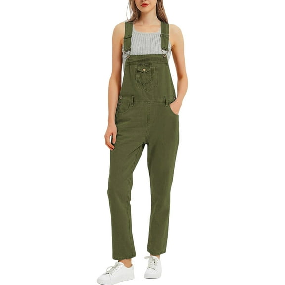 Women's Vintage Straight-Leg Overalls- Medium, Olive Green