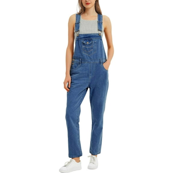 Women's Vintage Straight-Leg Overalls- XX Large, Medium Denim