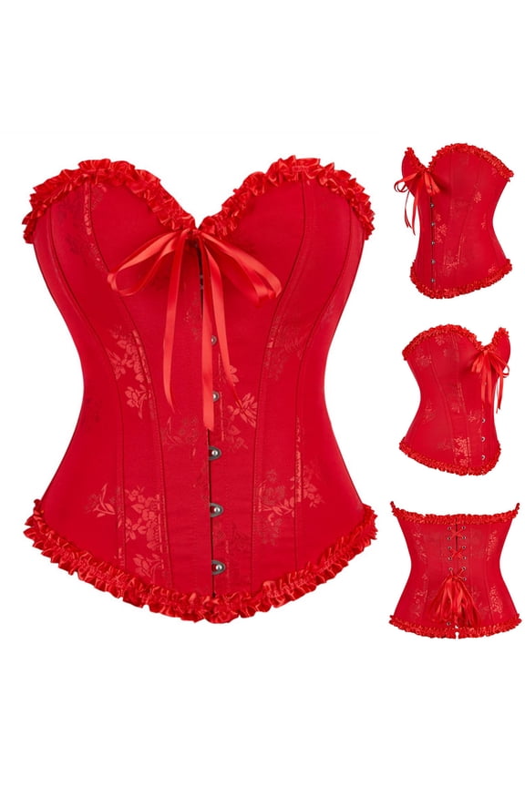 Women's Vintage Strapless Open Back Boned Mesh Bustier Zip Back Corset Bodyshaper Crop Top Red XS
