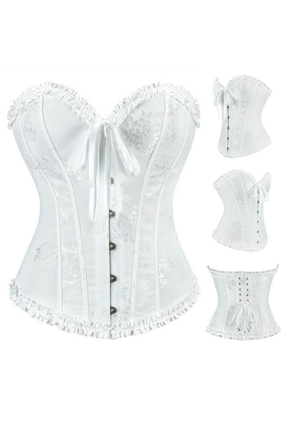 Women's Vintage Strapless Open Back Boned Mesh Bustier Zip Back Corset Bodyshaper Crop Top White S