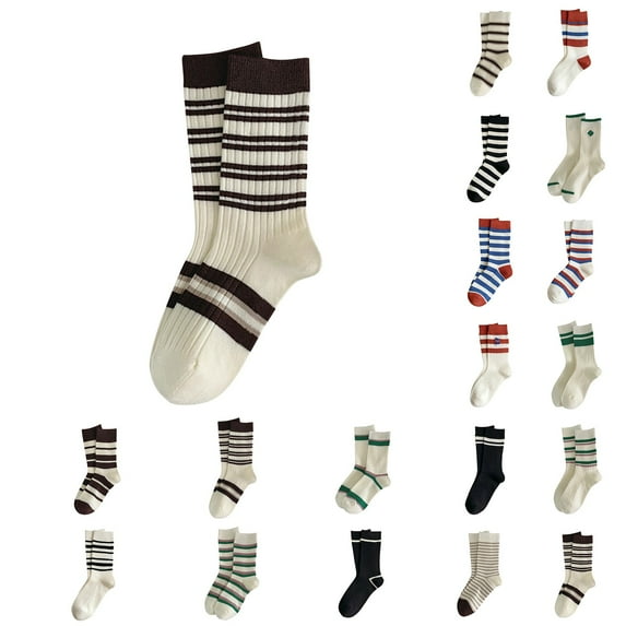 Women's Vintage Striped Socks Embroidered Lettering Winter Crew Socks