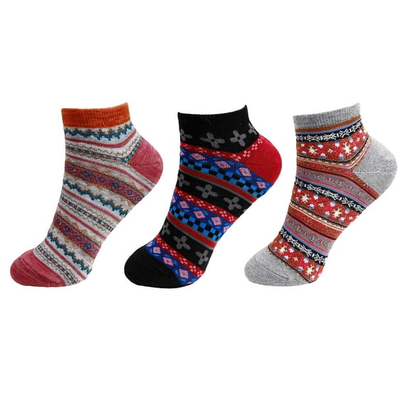 BambooMN Women's Vintage Style Knitted Colorful Cotton Anklet Socks - Assortment 3B Extra Large - 3 Pairs