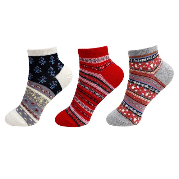 BambooMN Women's Vintage Style Knitted Colorful Cotton Anklet Socks - Assortment 3C Extra Large - 3 Pairs