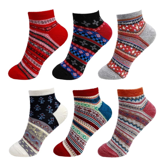 BambooMN Women's Vintage Style Knitted Colorful Cotton Anklet Socks - Assortment 6A Extra Large - 6 Pairs