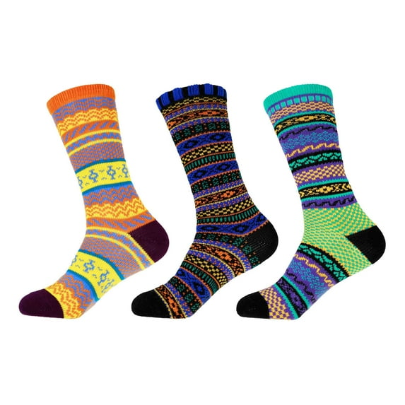 Women's Vintage Style Knitted Colorful Cotton Crew Socks - 3A-M, Size M - 3 prs