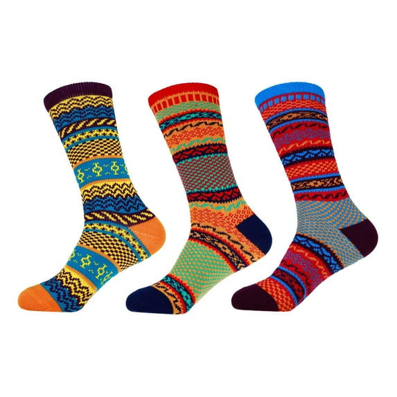 Women's Vintage Style Knitted Colorful Cotton Crew Socks - 3B-L, Size L - 3 prs