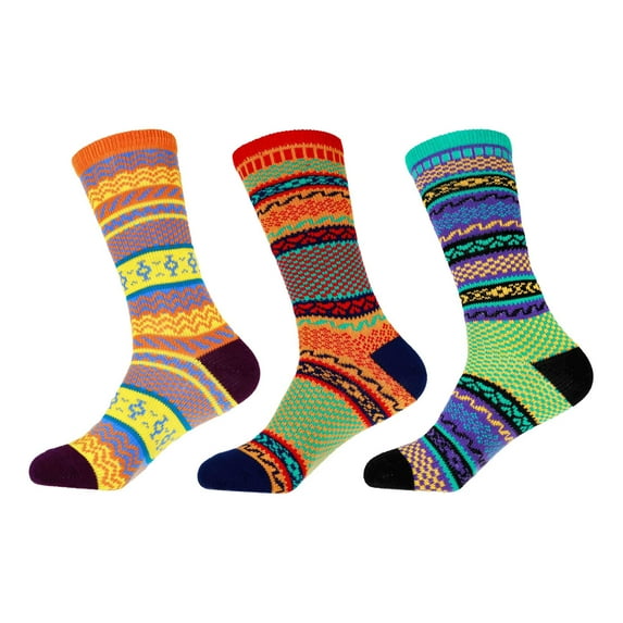 Women's Vintage Style Knitted Colorful Cotton Crew Socks - 3C-M, Size M - 3 prs