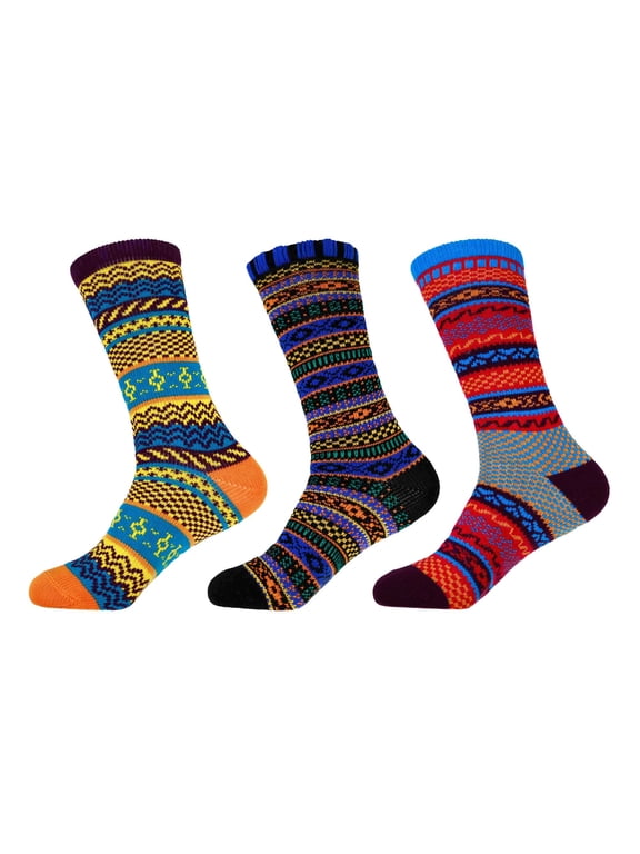 Women's Vintage Style Knitted Colorful Cotton Crew Socks - 3D-M, Size M - 3 prs