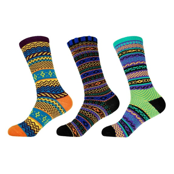 Women's Vintage Style Knitted Colorful Cotton Crew Socks - 3F-M, Size M - 3 prs