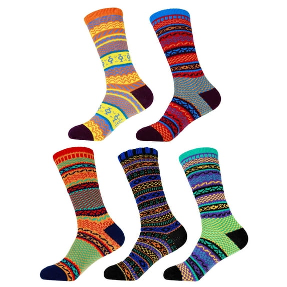 Women's Vintage Style Knitted Colorful Cotton Crew Socks - 5C-M, Size M - 5 prs
