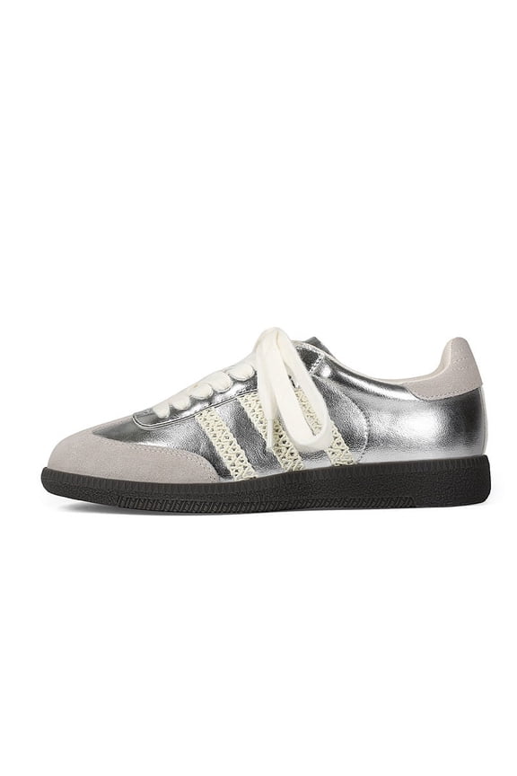 Women's Vintage Style Leather Sneakers, Lace-up Platform Shoes