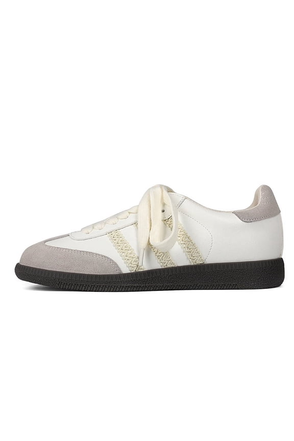 Women's Vintage Style Leather Sneakers, Lace-up Platform Shoes