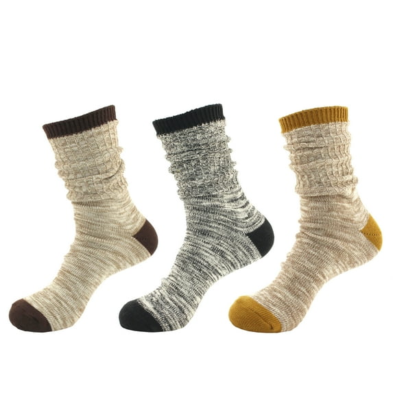 Women's Vintage Style Slouch Boot Cotton Fall Winter Crew Socks - 3 Pairs (Asst F)