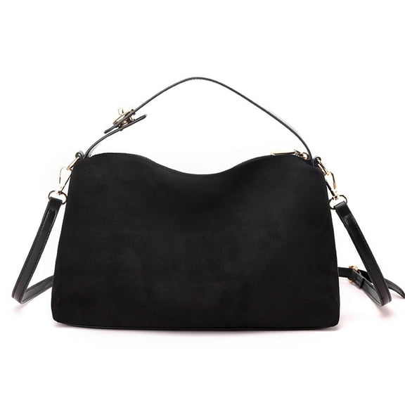 Women's Vintage Suede Tote & Slouchy Hobo Bag (Shoulder/Crossbody) - Ideal for Work & Commute,Black