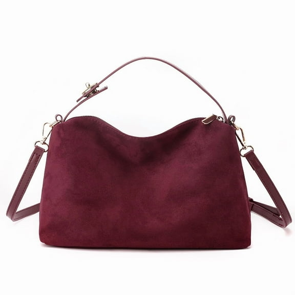 Women's Vintage Suede Tote & Slouchy Hobo Bag (Shoulder/Crossbody) - Ideal for Work & Commute,Burgundy
