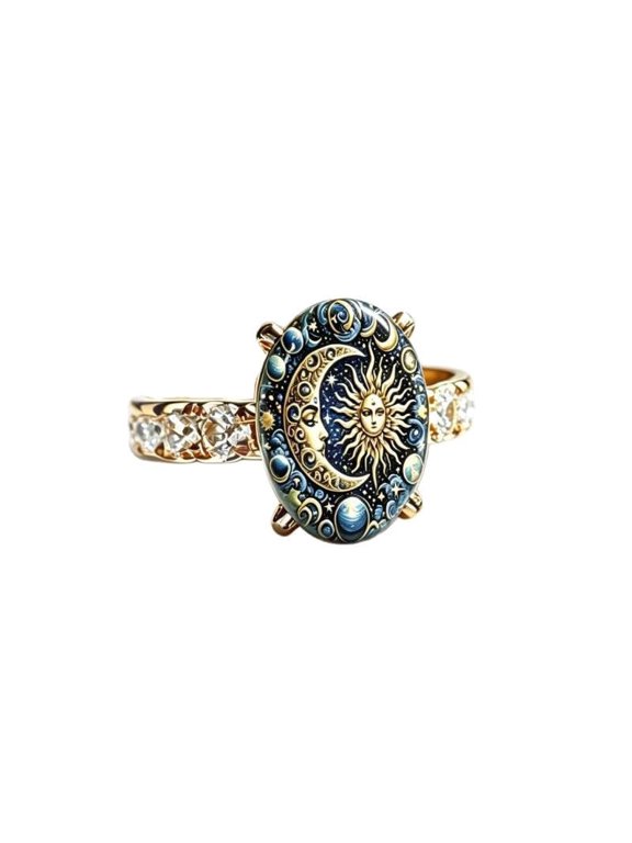 Women's Vintage Sun & Moon Pattern Ring, Carved Textured Fashion Ring, Hypoallergenic Skin-Friendly Casual Jewelry, Ideal Daily Wear & Holiday Gift for Friends and Family