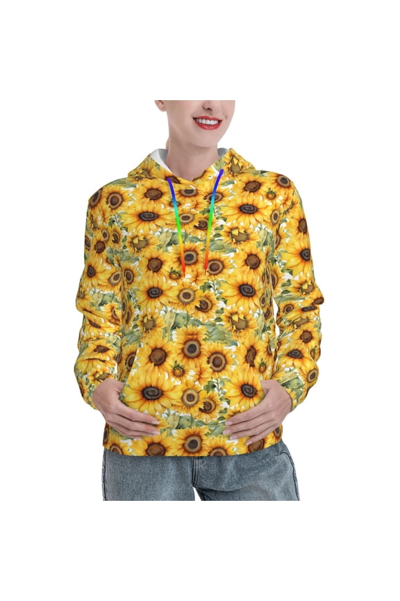 Women's Vintage Sunflower Floral 3D Printed Hooded Sweatshirt Long Sleeve Pullover Hoodies With Pocket Medium