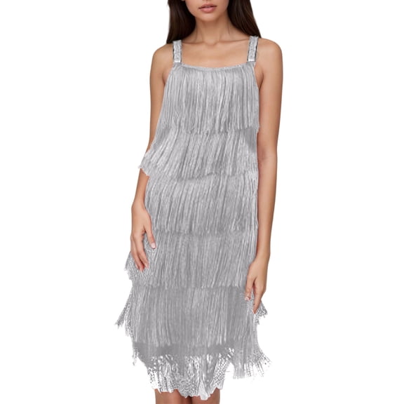 Women's Vintage Tassels Flapper Dress 1920's Party Halloween Tiered Fringe Dress Outfit Clubwear